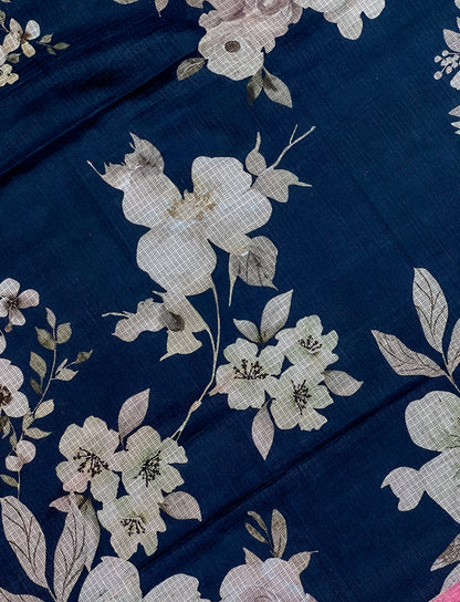 Blue Printed Silk Cotton Saree