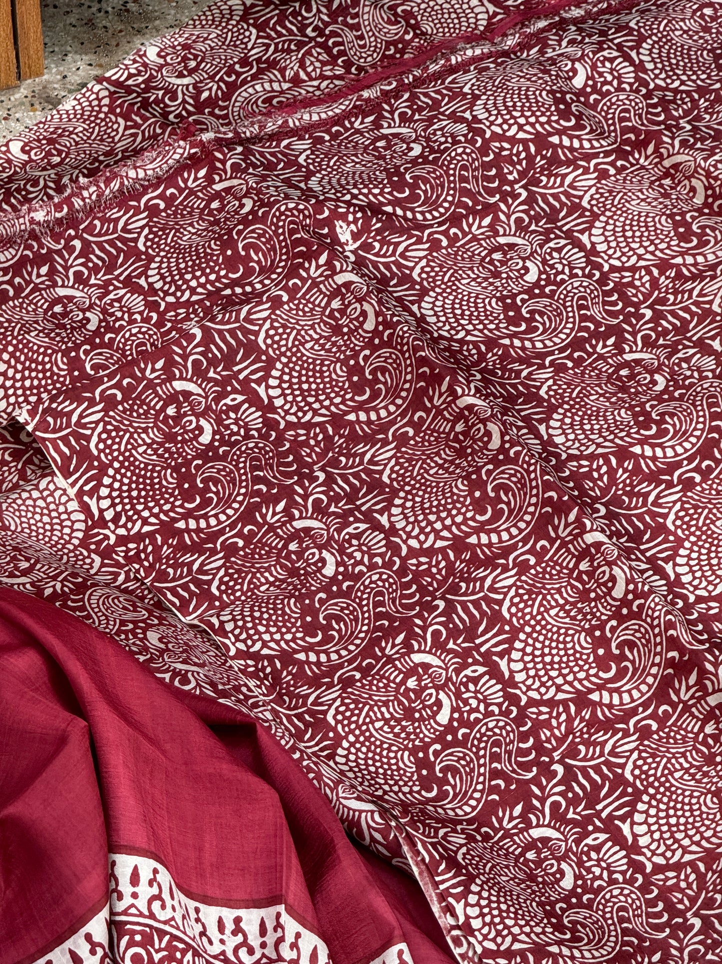 Red White Handblock Silk saree