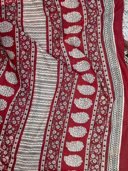 Red Handblock Printed Cotton Saree