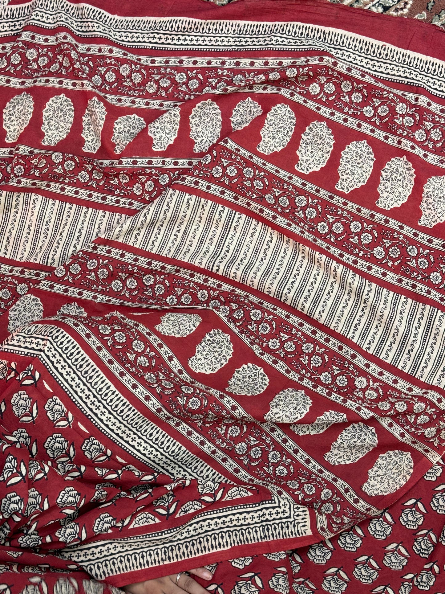 Red Handblock Printed Cotton Saree