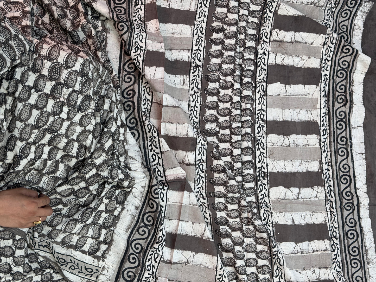 Grey Handblock Printed Cotton Saree