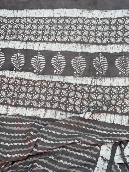 Grey Handblock Printed Cotton Saree