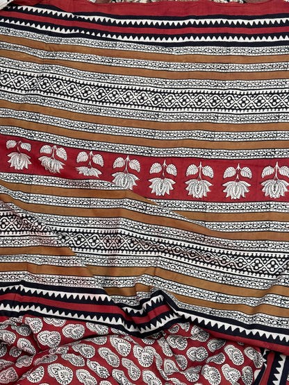 Red Handblock Print Cotton saree