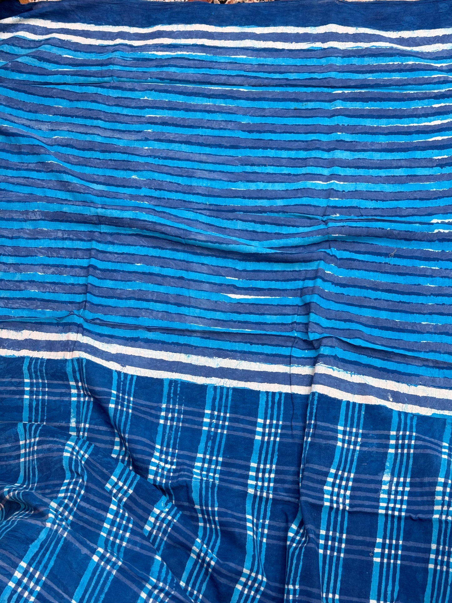 Blue handblock Print Cotton Saree