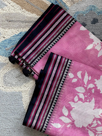 Pink Printed Silk Cotton Kota Saree