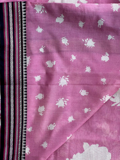 Pink Printed Silk Cotton Kota Saree