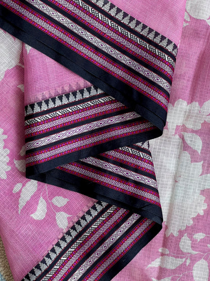 Pink Printed Silk Cotton Kota Saree