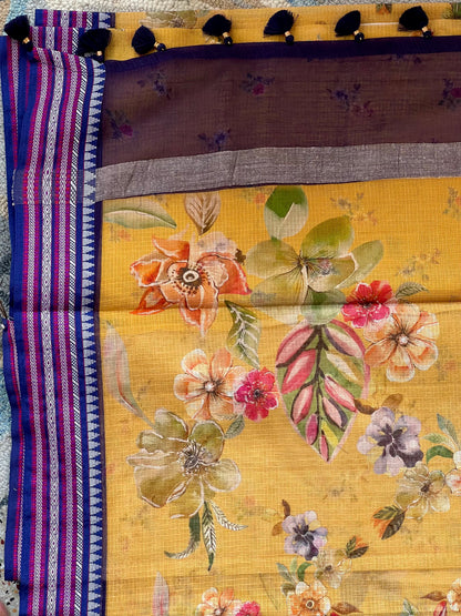 Yellow Printed Silk Cotton Silk