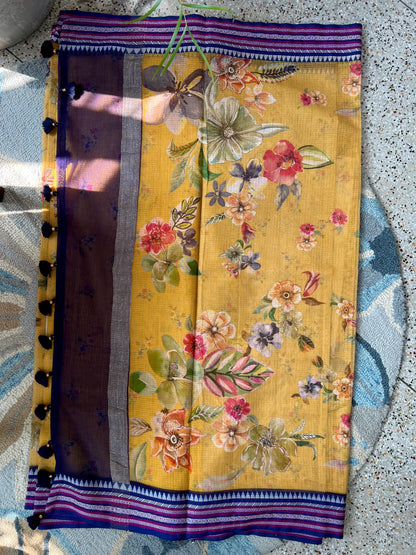 Yellow Printed Silk Cotton Silk