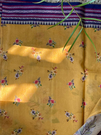 Yellow Printed Silk Cotton Silk