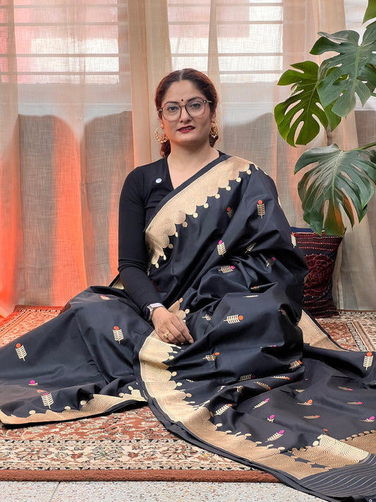 Black Banarasi Katan Silk Saree