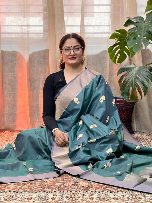 Blue Banarasi Katan Silk Saree