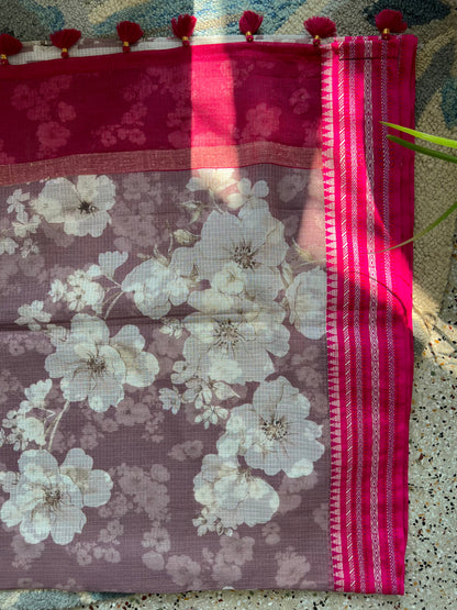 Pink Printed Silk Cotton Kota Saree