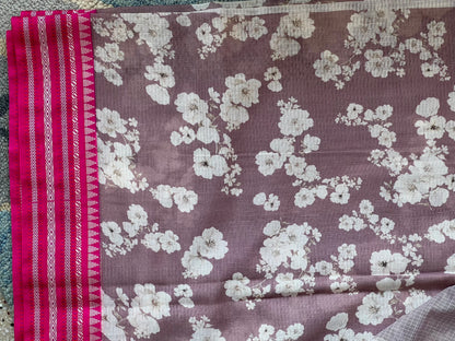 Pink Printed Silk Cotton Kota Saree