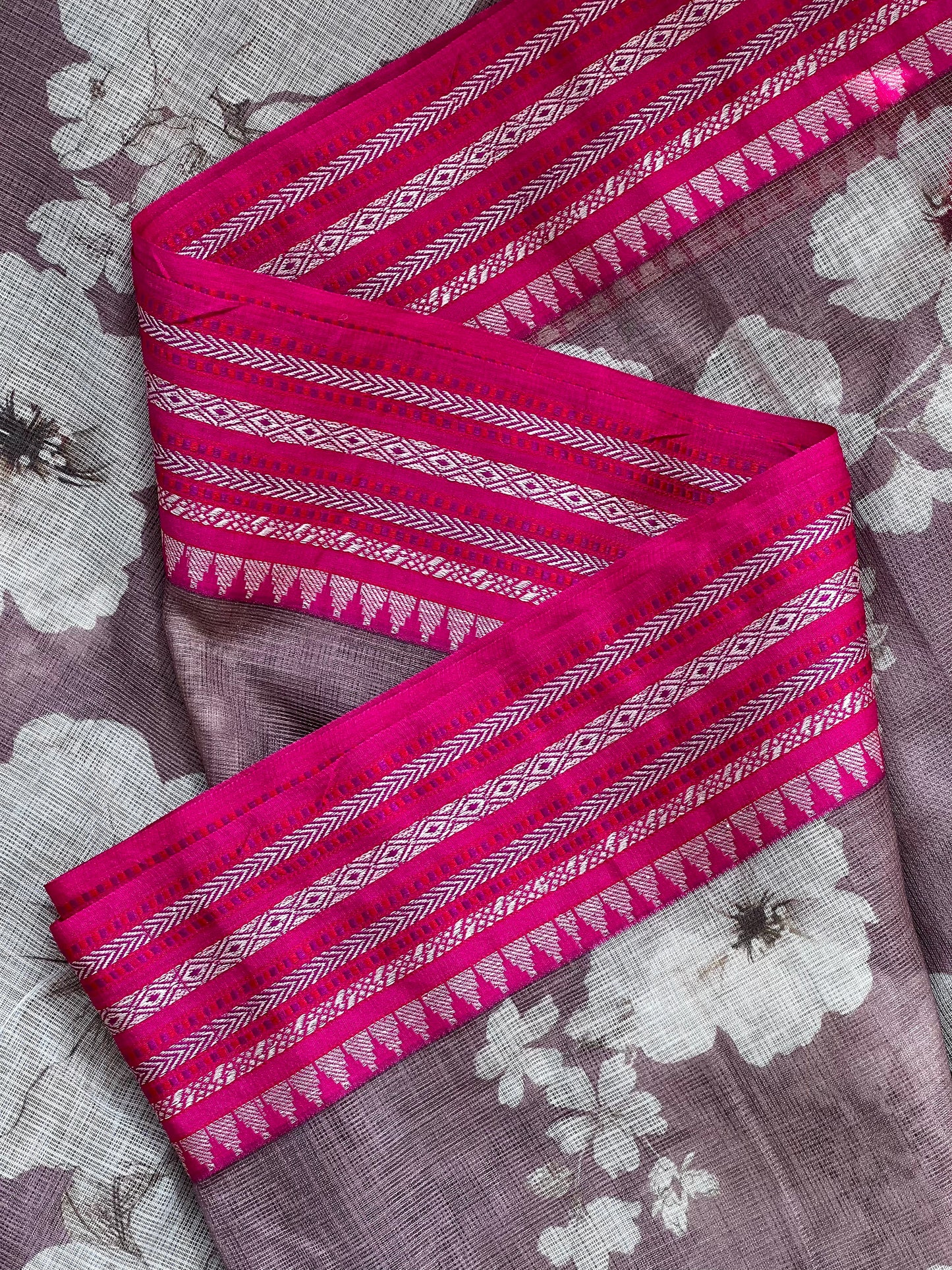 Pink Printed Silk Cotton Kota Saree