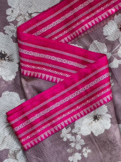 Pink Printed Silk Cotton Kota Saree