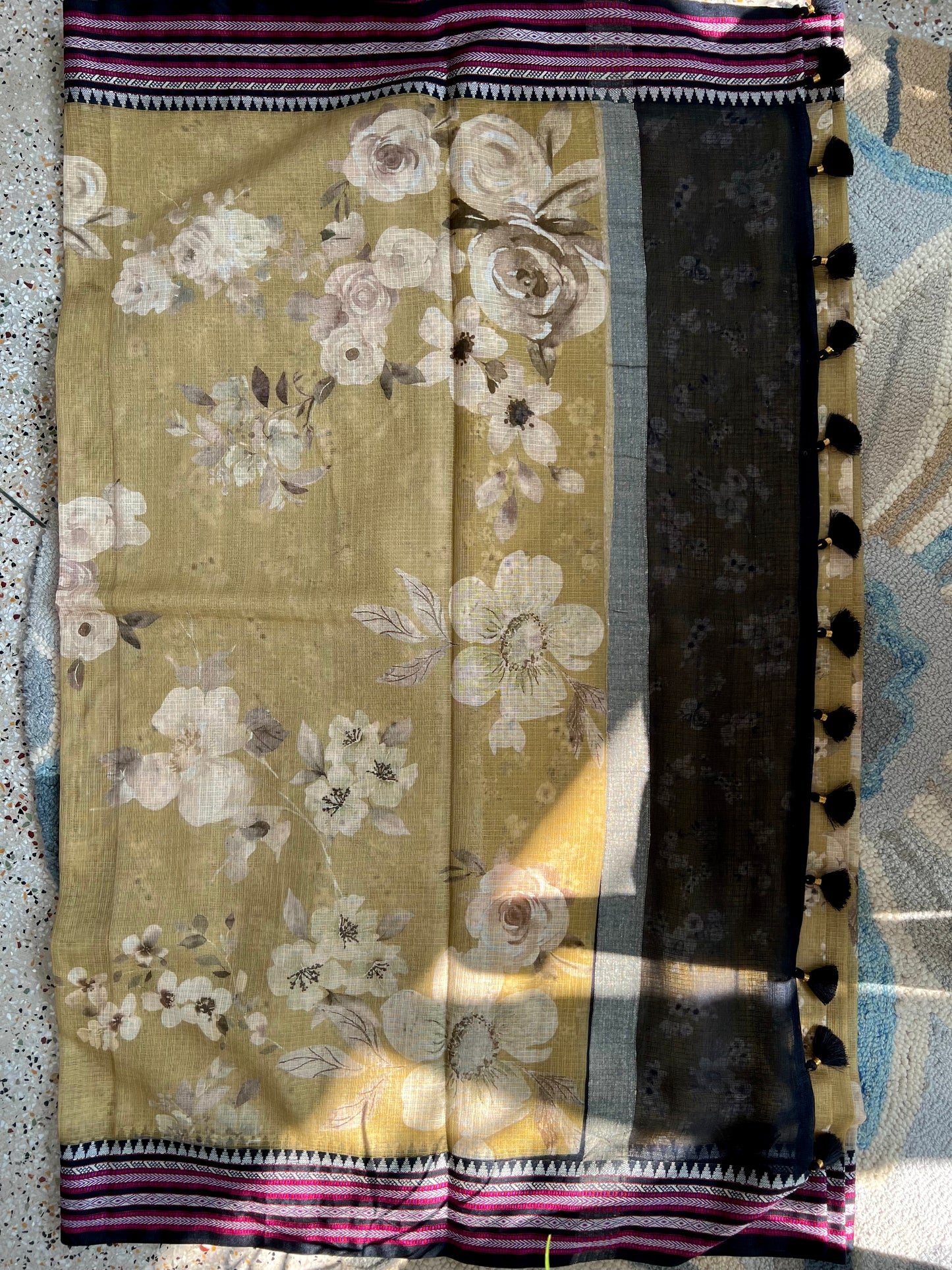 Sand Beige Printed Silk Cotton Saree