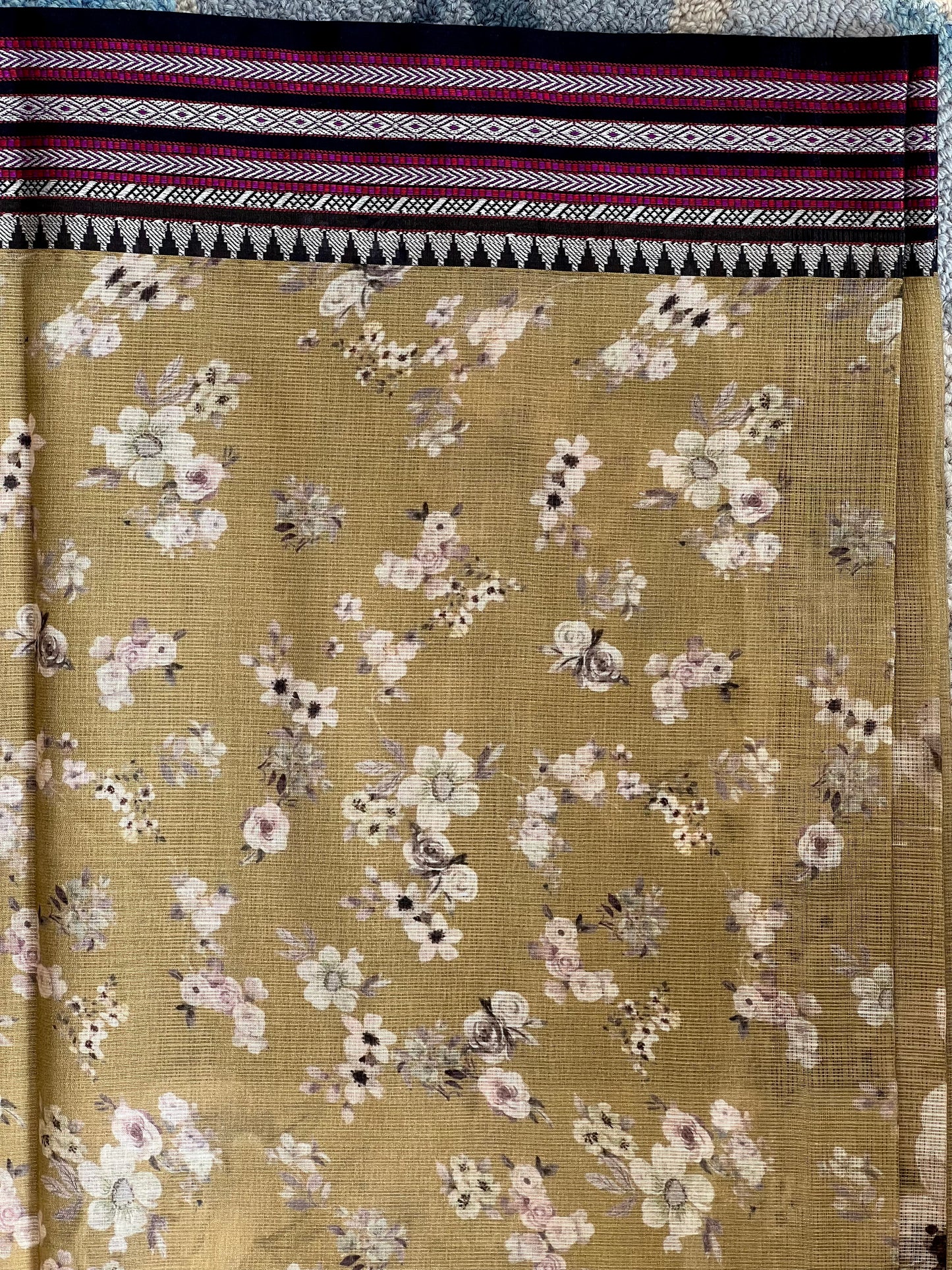 Sand Beige Printed Silk Cotton Saree