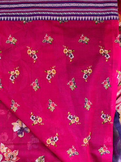 Magenta Printed Silk Cotton Kota Saree