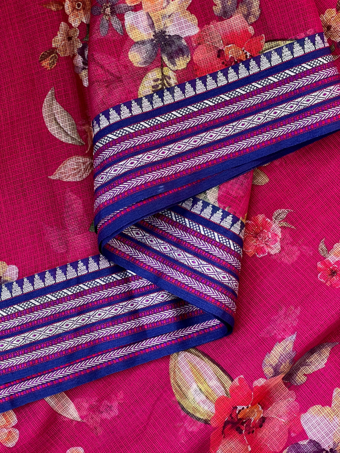 Magenta Printed Silk Cotton Kota Saree