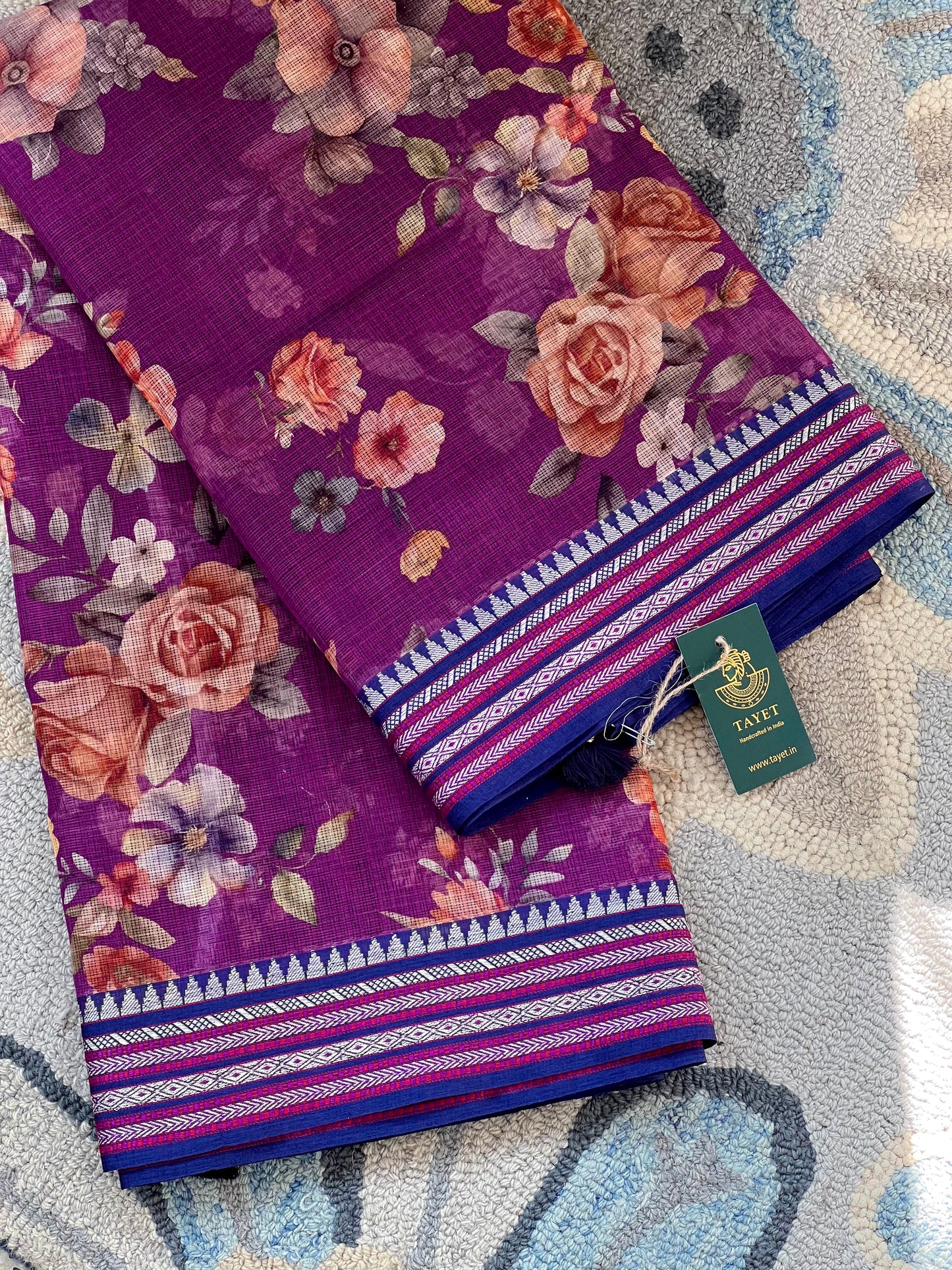 Purple Printed Silk Cotton Kota Saree