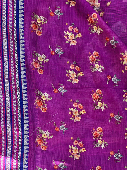 Purple Printed Silk Cotton Kota Saree