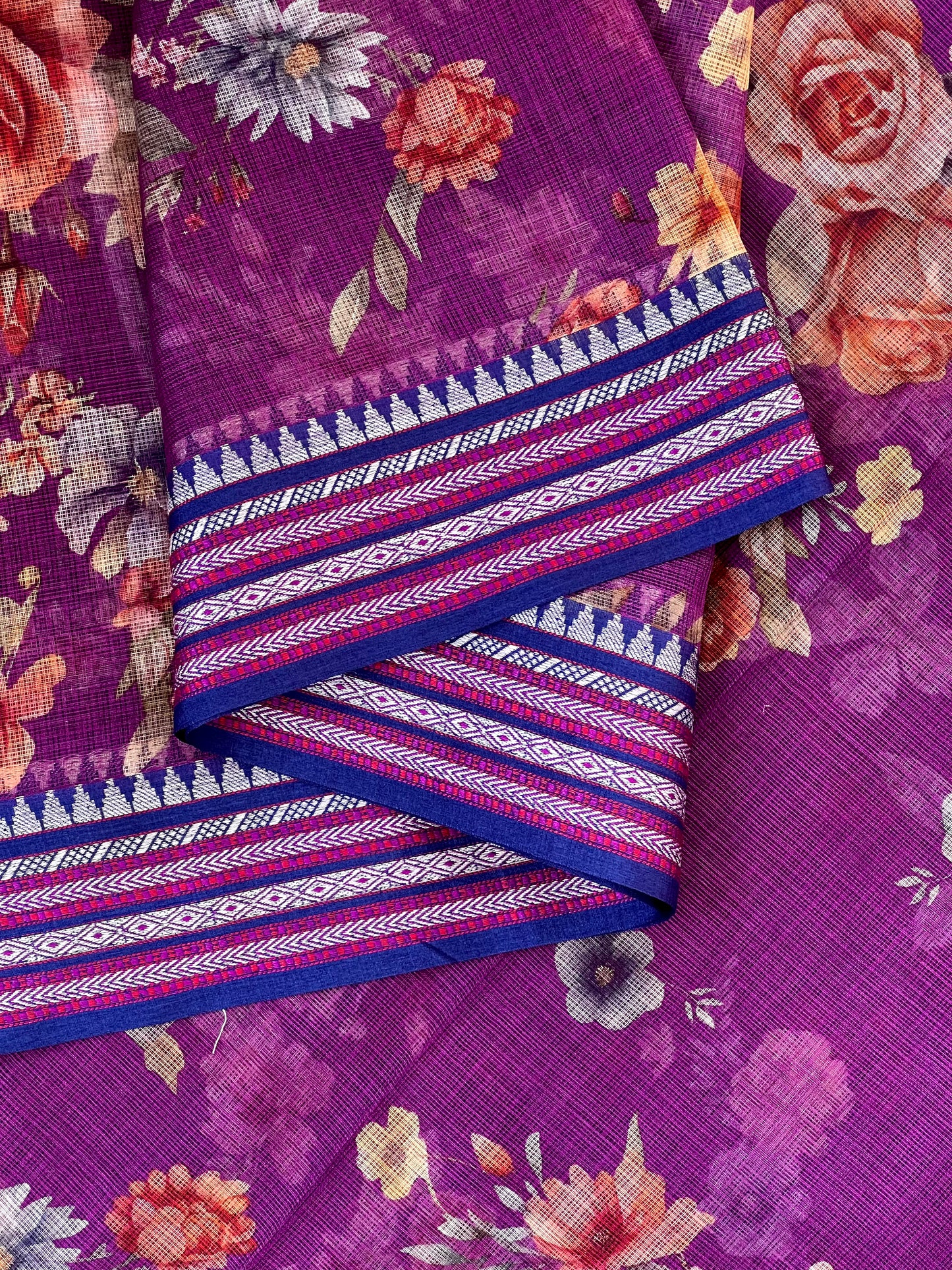 Purple Printed Silk Cotton Kota Saree