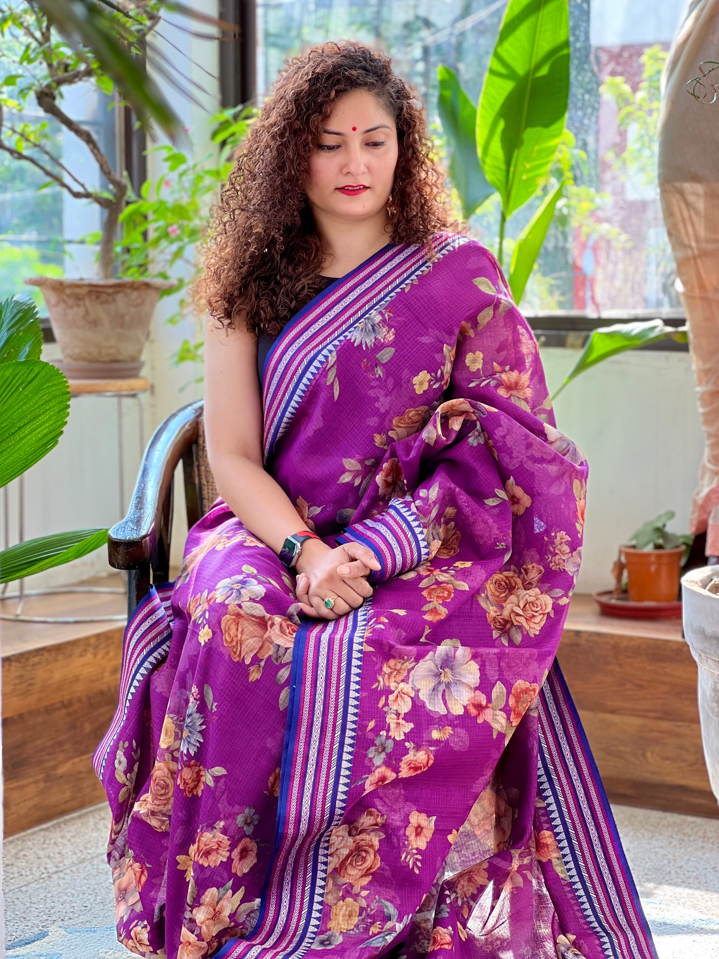 Purple Printed Silk Cotton Kota Saree