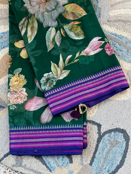 Green Printed Silk Cotton Kota Saree