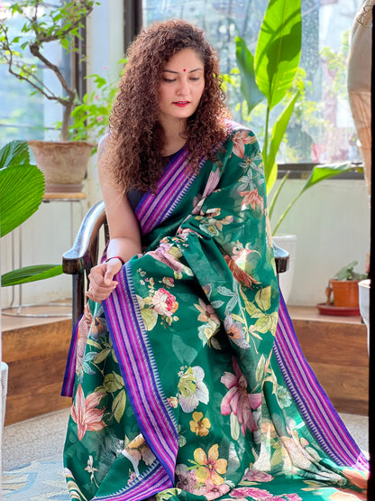 Green Printed Silk Cotton Kota Saree