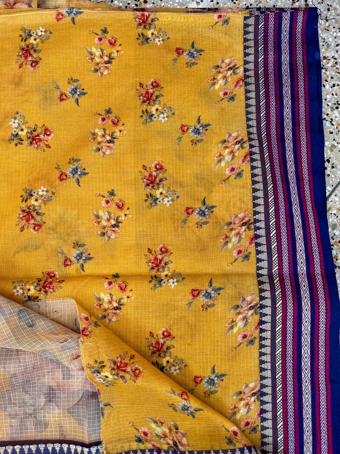 Yellow Printed Silk Cotton Kota Saree