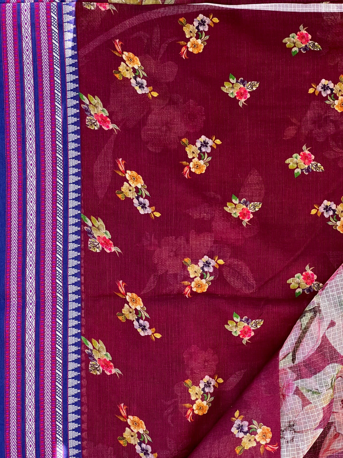 Magenta Printed Silk Cotton Kota Saree