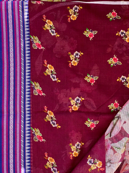 Magenta Printed Silk Cotton Kota Saree