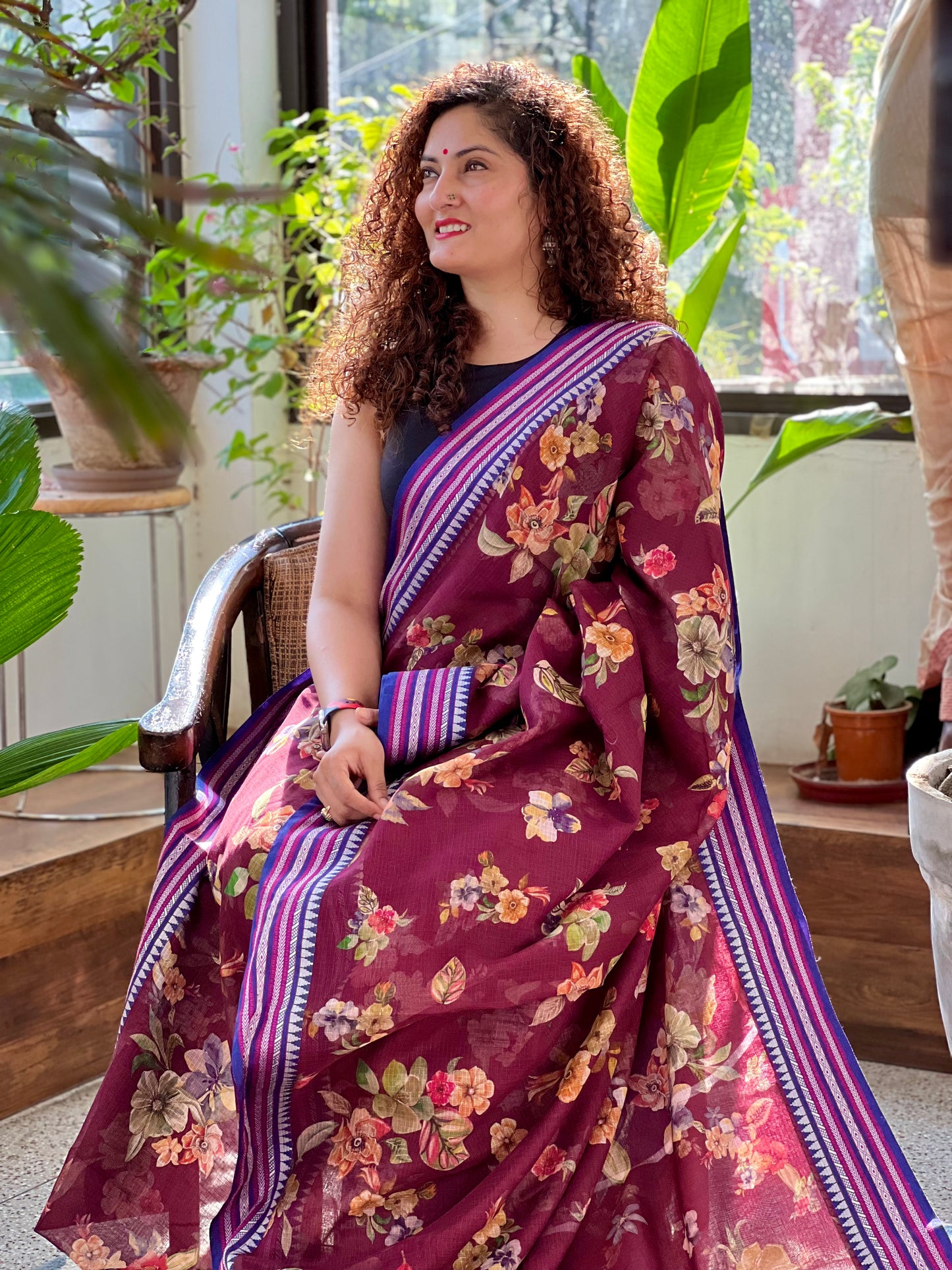 Magenta Printed Silk Cotton Kota Saree