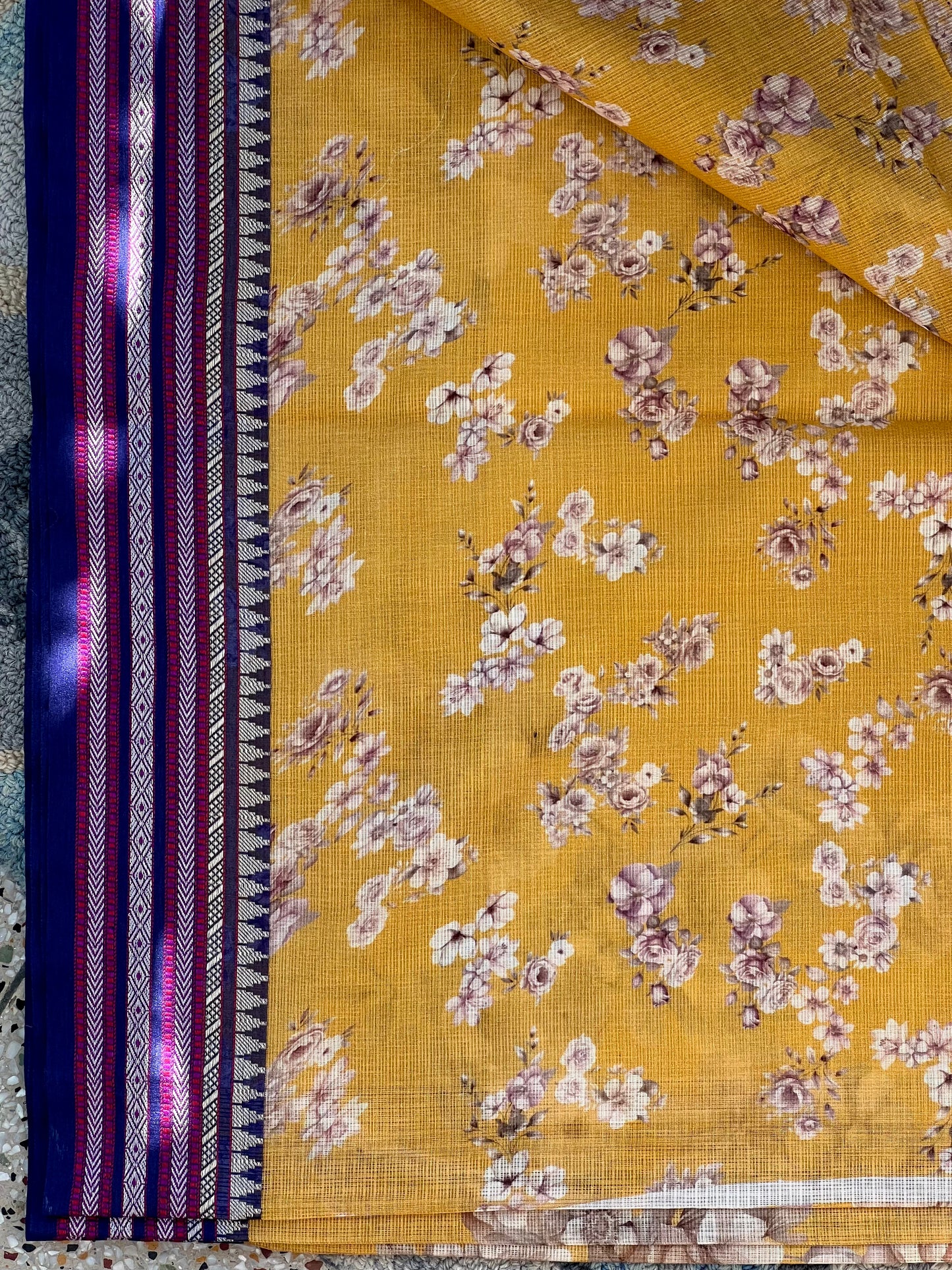 Yellow Printed Silk Cotton Kota Saree