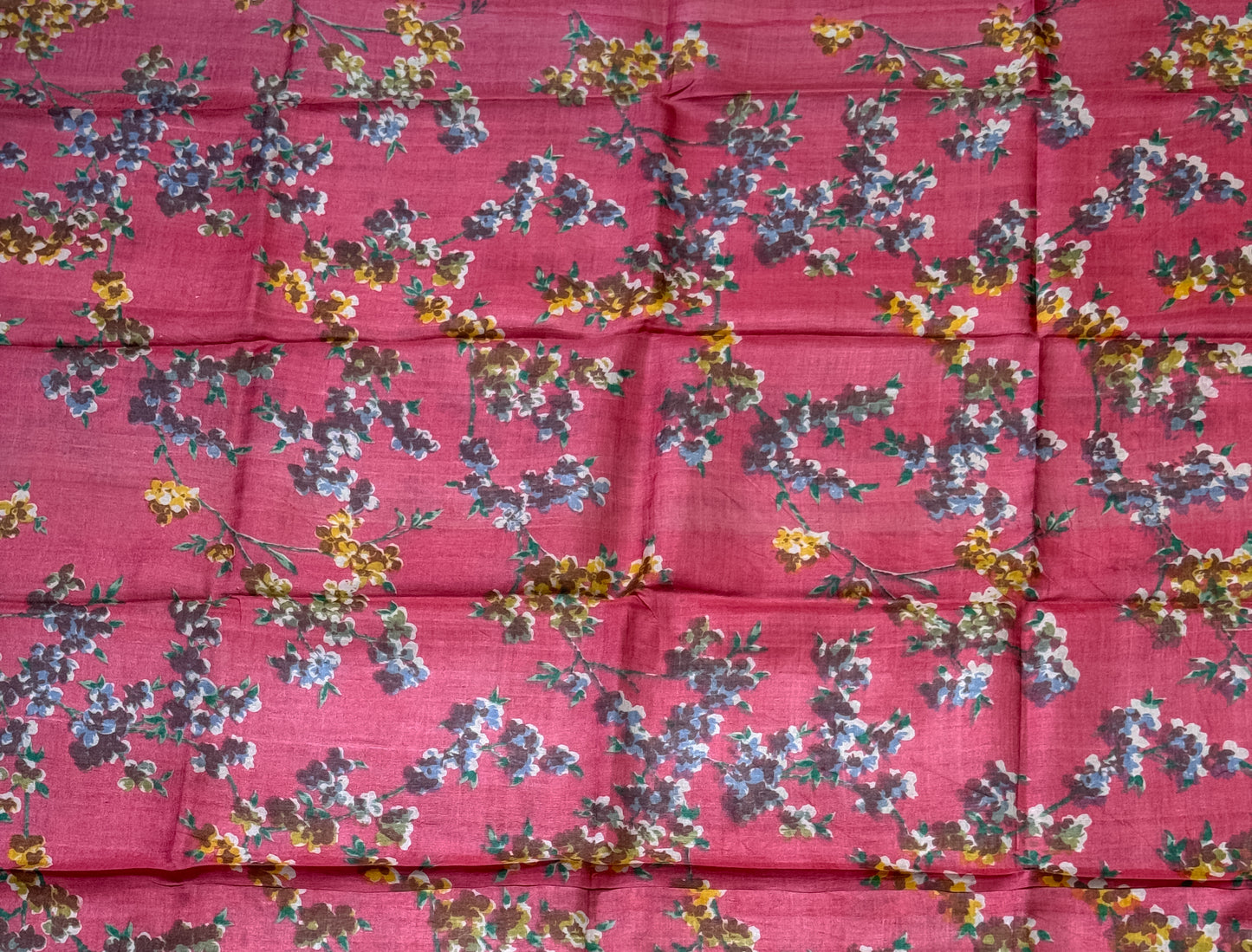 Coral Pink Handblock Printed Tussar Silk Saree