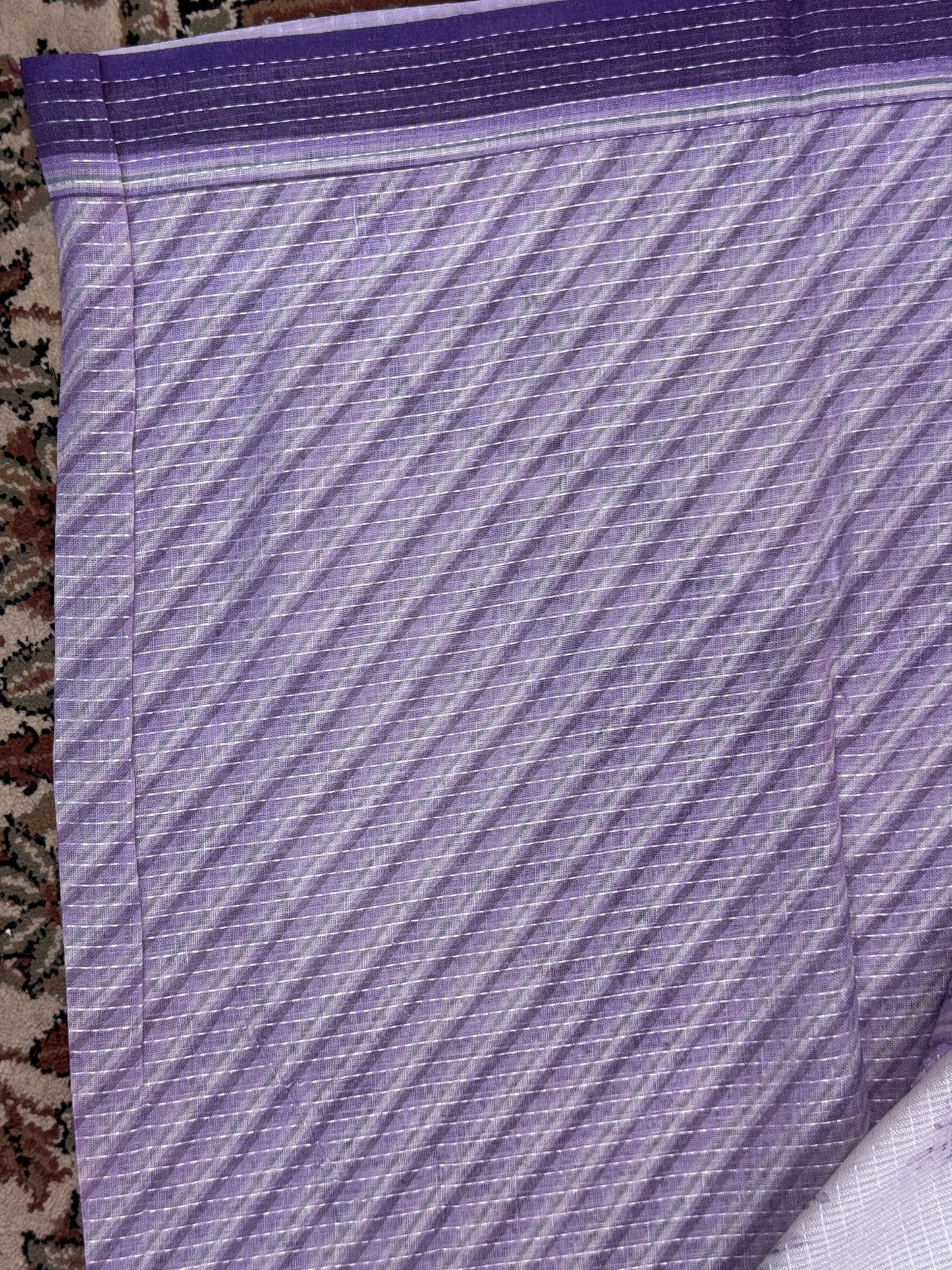 White Purple Printed Linen Saree