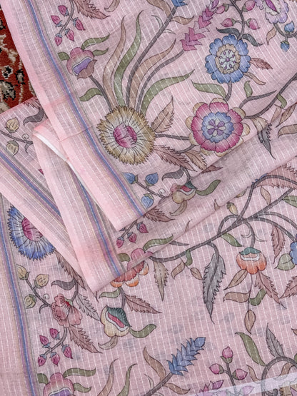 Pink Printed Linen Saree