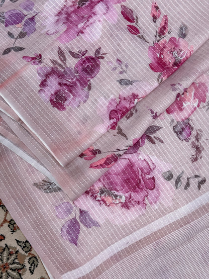 Pink Printed Linen Saree