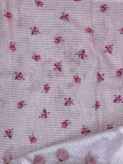 Pink Printed Linen Saree