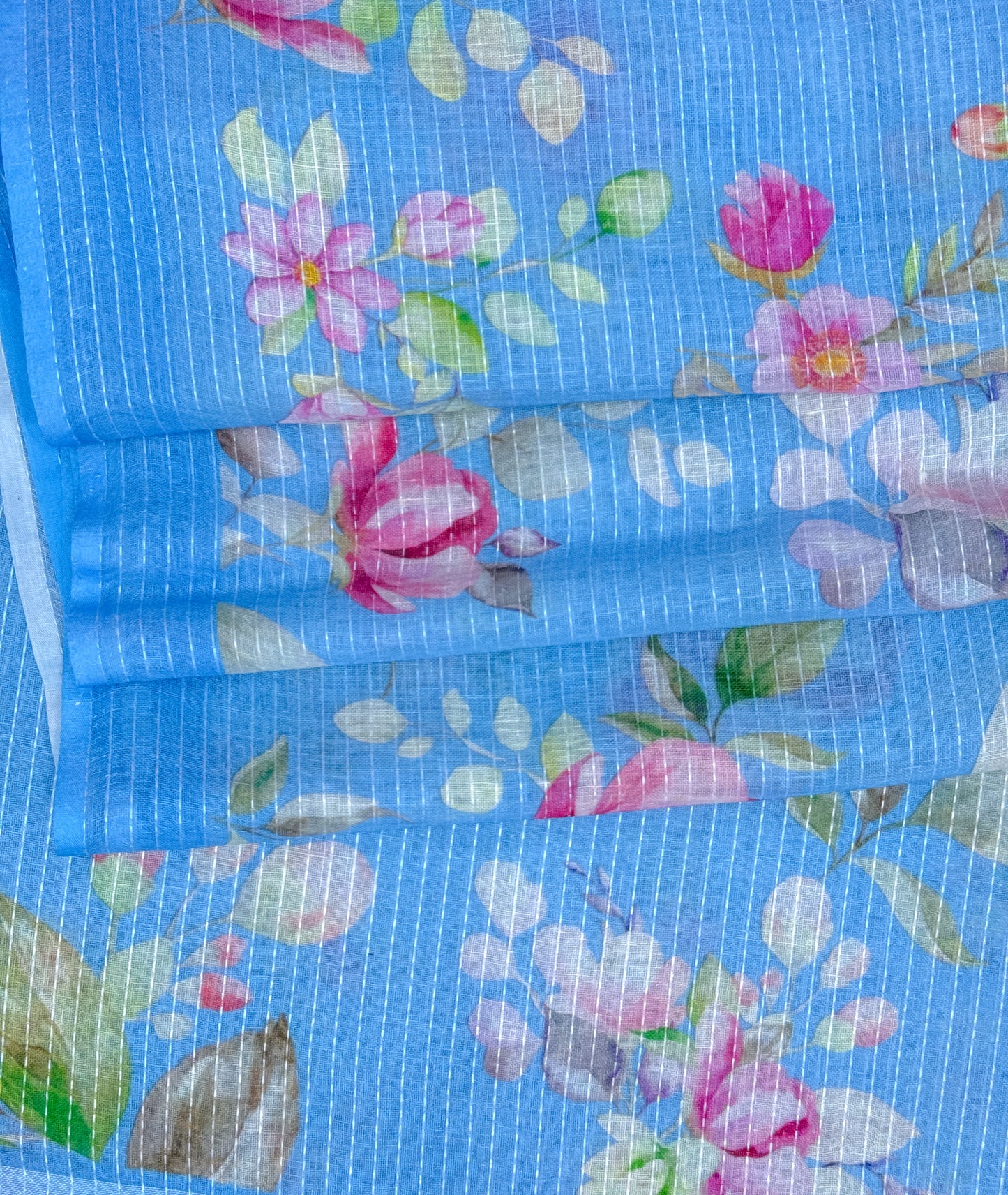 Sky Blue Printed Linen Saree