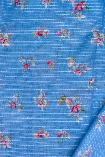 Sky Blue Printed Linen Saree