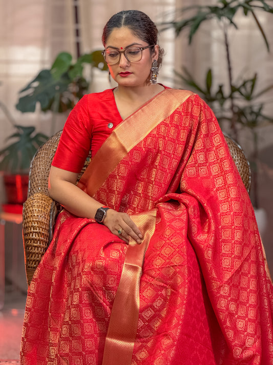 Red Mysore Crepe Silk Saree