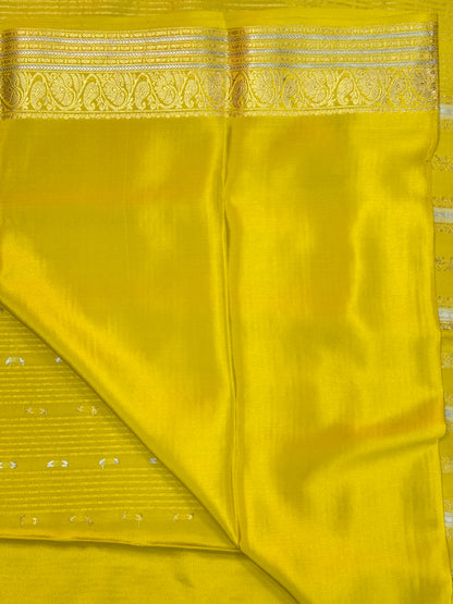 Yellow Mysore Crepe Silk Saree