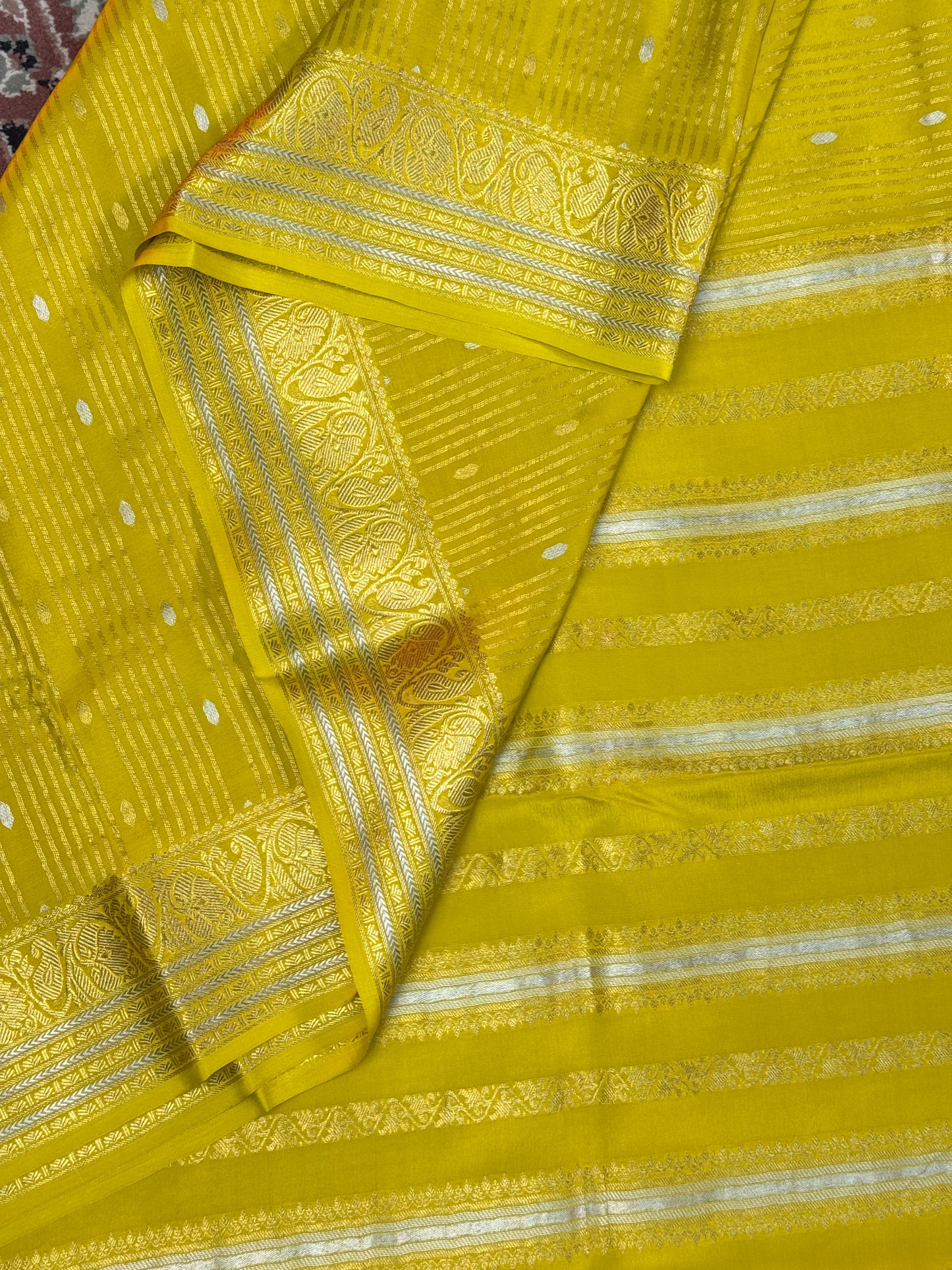 Yellow Mysore Crepe Silk Saree