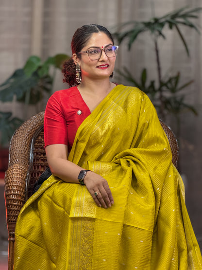 Yellow Mysore Crepe Silk Saree