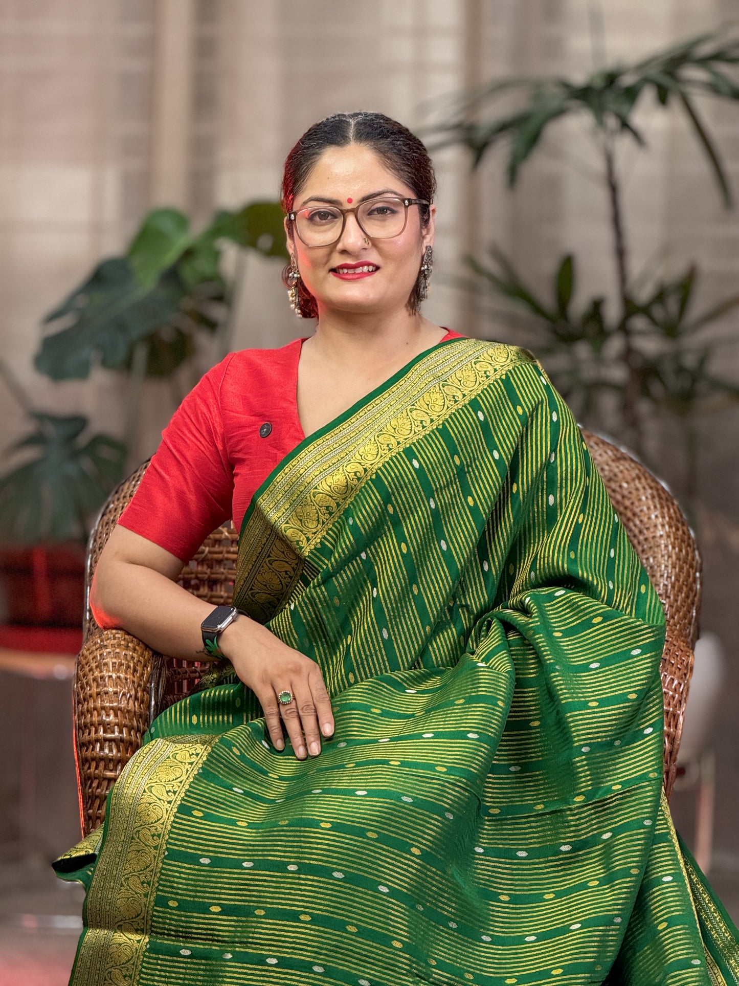 Green Mysore Crepe Silk Saree