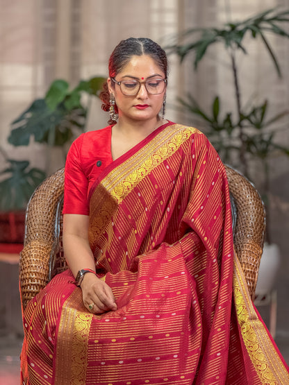 Red Mysore Crepe Silk Saree