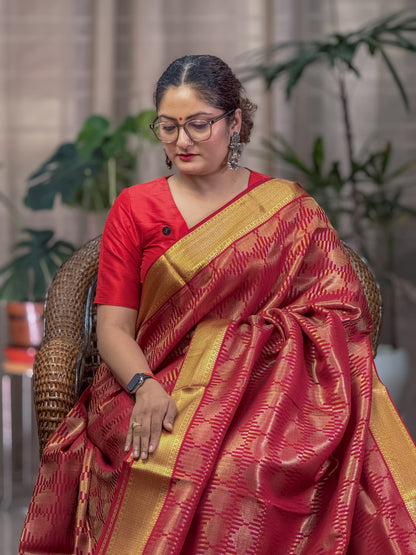 Red Mysore Crepe Silk Saree