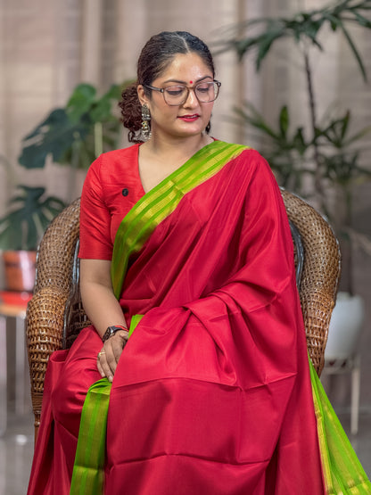 Red Mysore Crepe Silk Saree